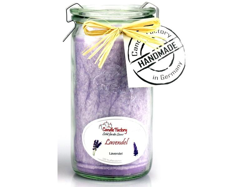 Candle Factory Duftkerze Lavendel Mini Jumbo Premiumduftkerze im Weck Glas