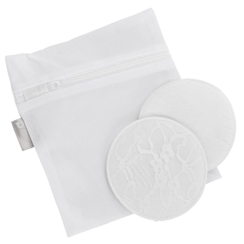 Lot de 6 coussinets d'allaitement lavables en dentelle + filet - Ecru