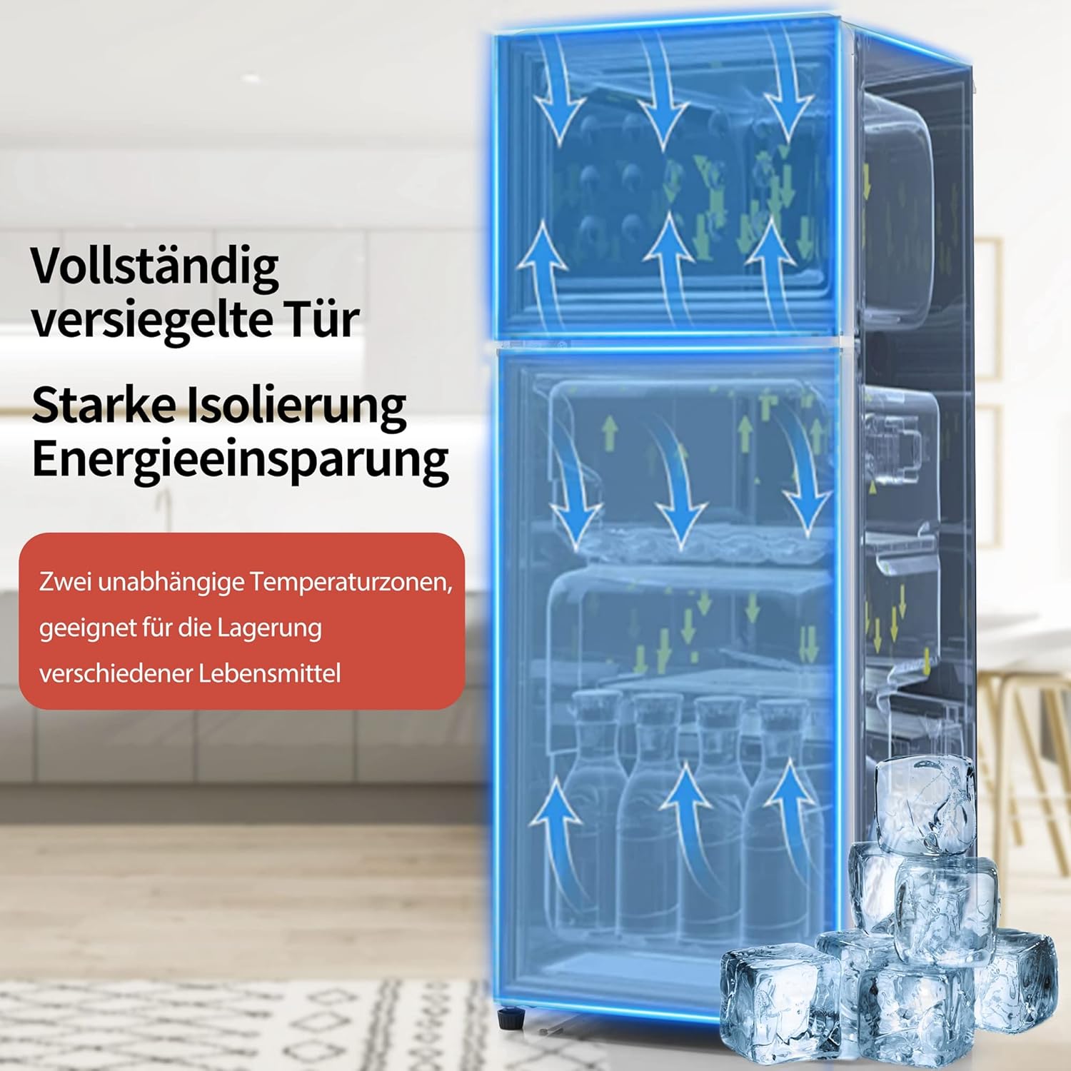 Merax Retro Kühlschrank, 105.5 cm, Kühl-Gefrier-Kombination 92L, 28L Gefrierfach, Doppeltür Design, Energieeffizienzklasse D, 116 kWh/Jahr, 7 Temperaturstufen, LED-Beleuchtung, Kompakt, Rot