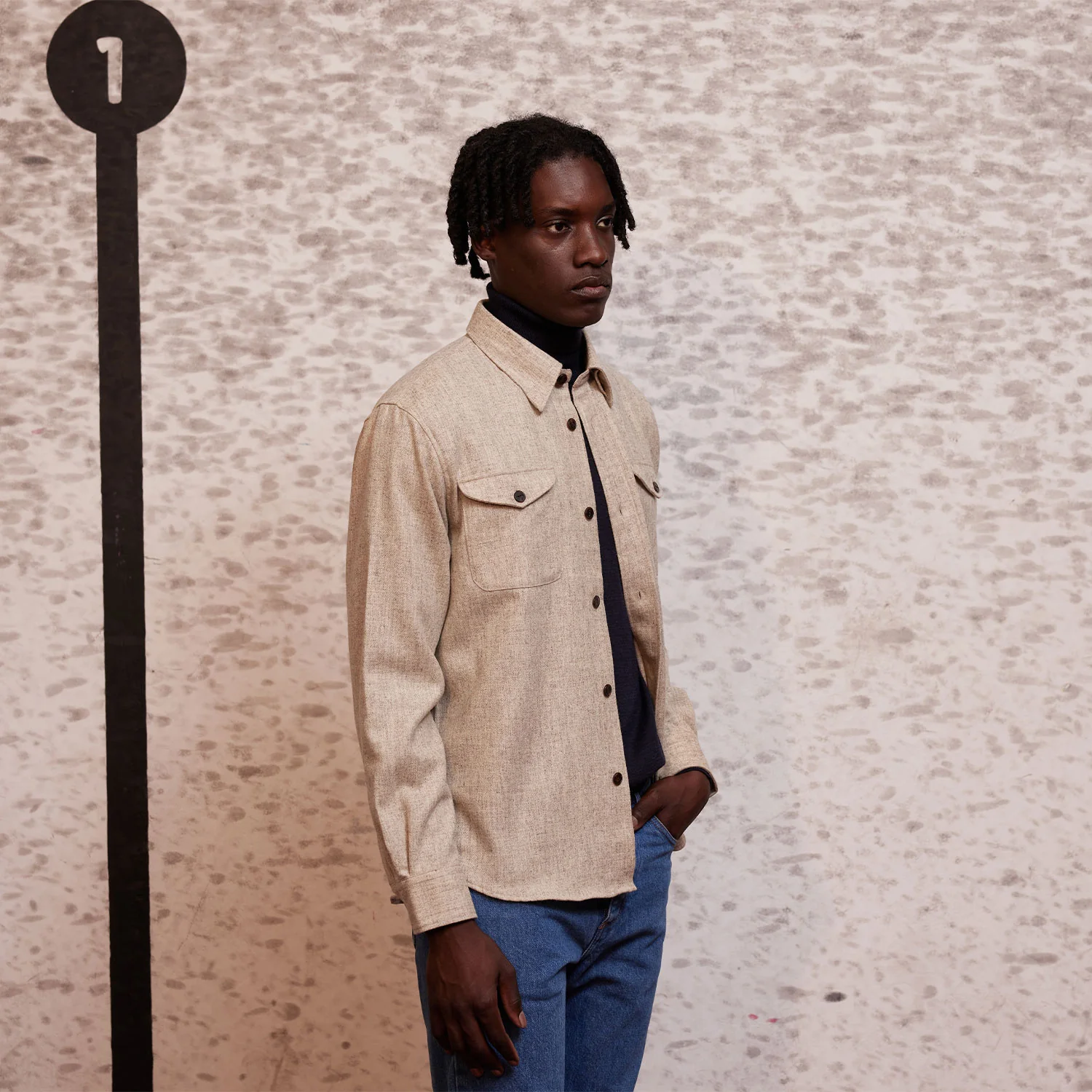 Heather beige merino wool overshirt
