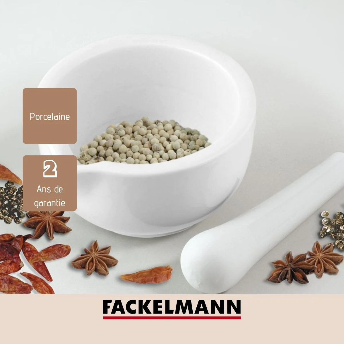 Mortier de cuisine avec pilon en porcelaine Fackelmann Basic Fackelman