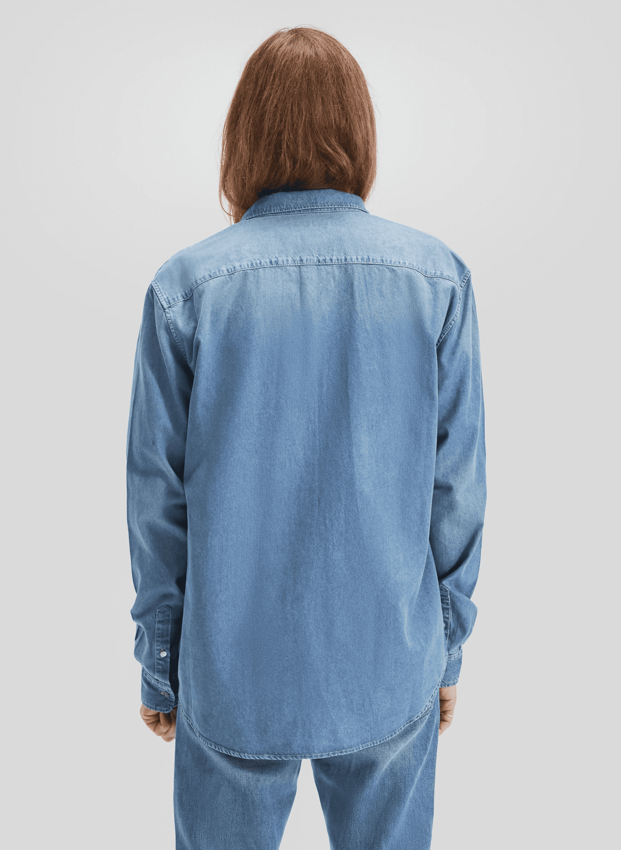 Chemise droite col classique en jean | Bleu