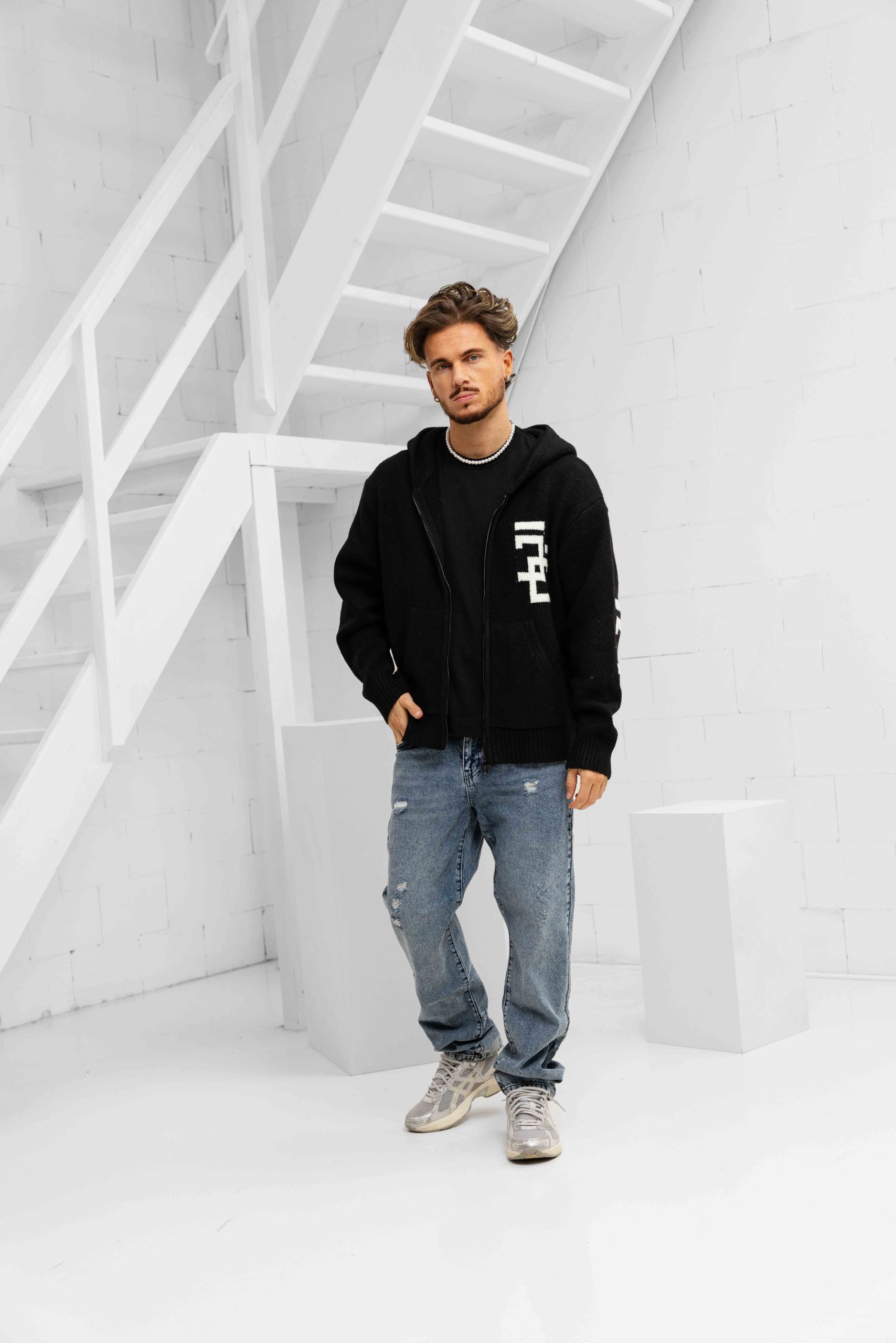 Jorcustom Splittedicon Knit Zipped Hoodie Heren Zwart