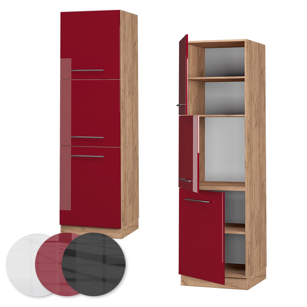 Vicco Herdumbauschrank Küchenschrank Küchenmöbel Fame-Line Eiche Bordeaux Rot 60 cm modern Hochglanz Küche Einbauküche Blende Herdschrank Hochschrank Küchenzeile Drehtür Einlegeboden