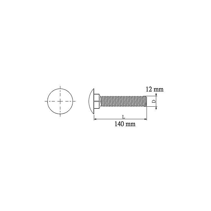 5 boulons tête ronde collet carré 12 x 140 mm