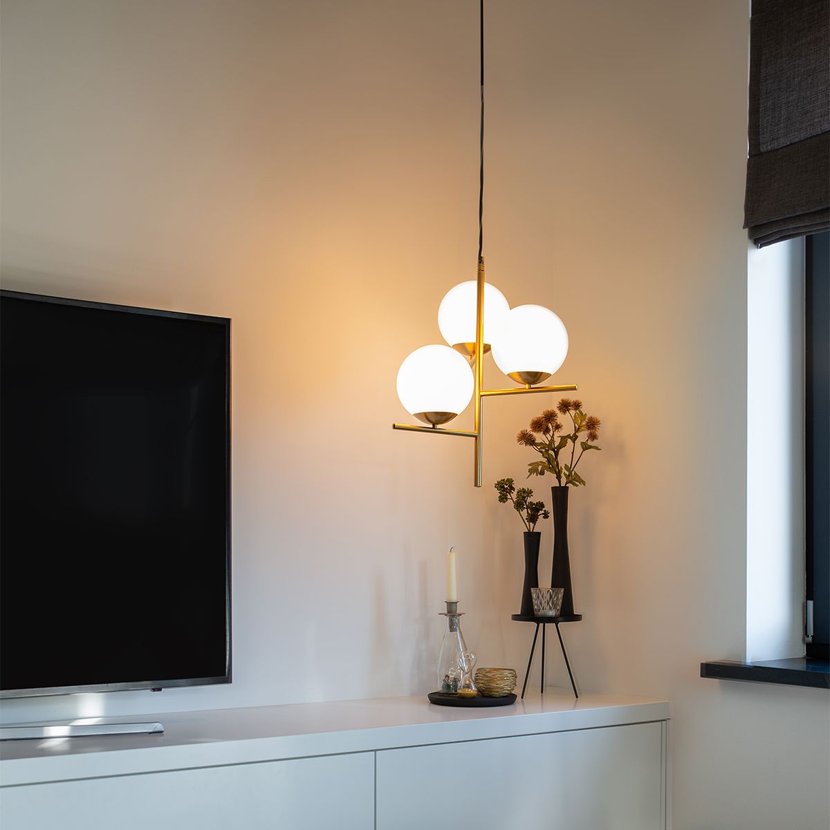 Art Deco hanglamp goud met glas opaal 3-lichts - Flore