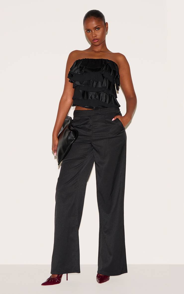 Noir Bandeau À Volants En Satin