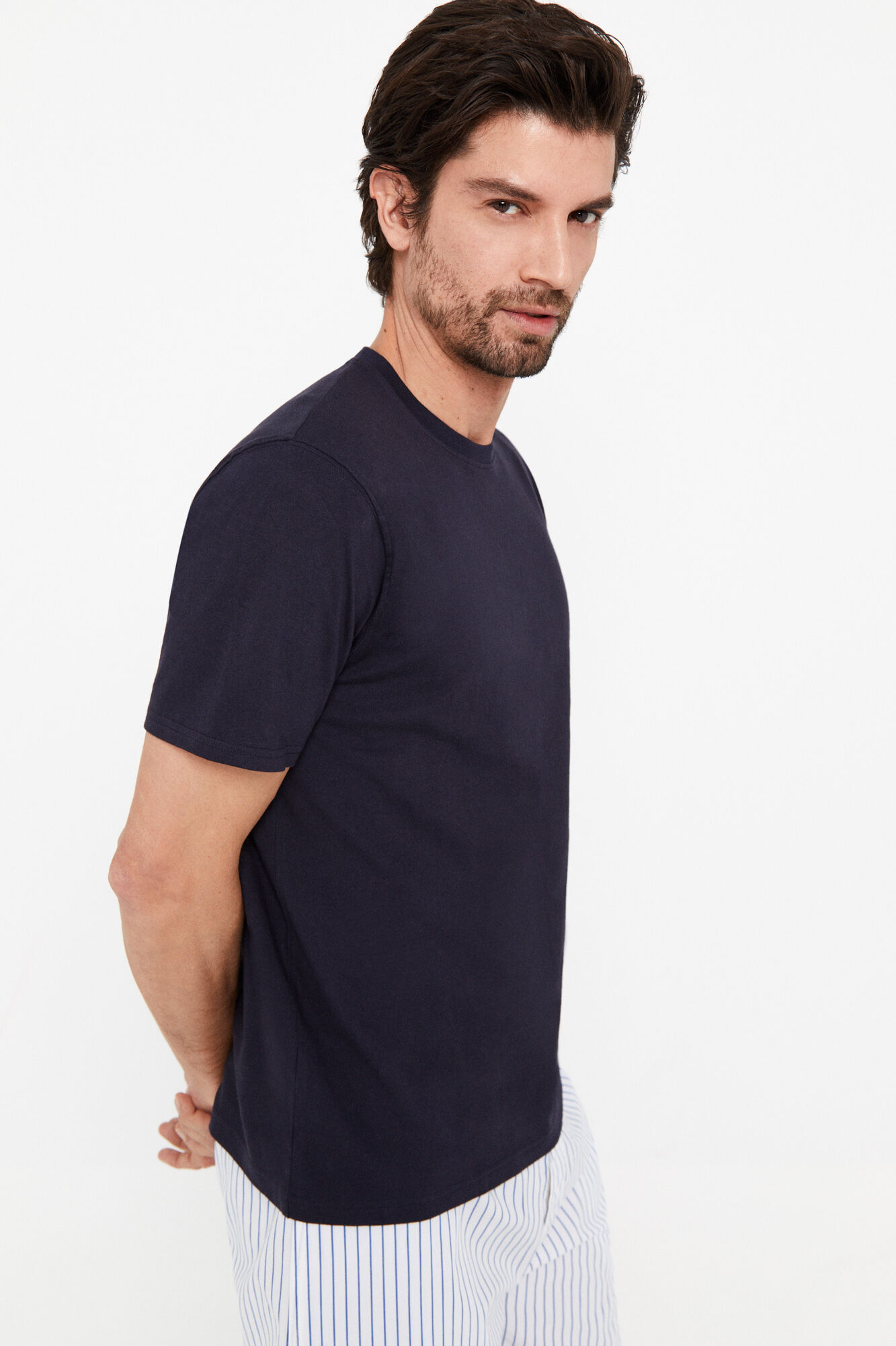 Conjunto de pijama de malha e tecido - Azul marinho
