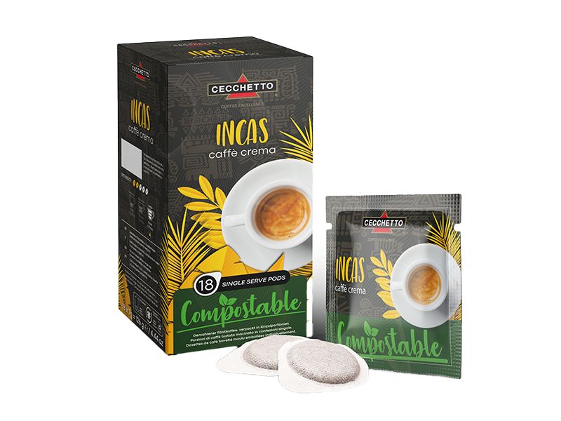 CECCHETTO Incas Caffè Crema E.S.E Pads 18 Stück Hochwertiger Caffè Crema aus südamerikanischen Arabica-Bohnen
