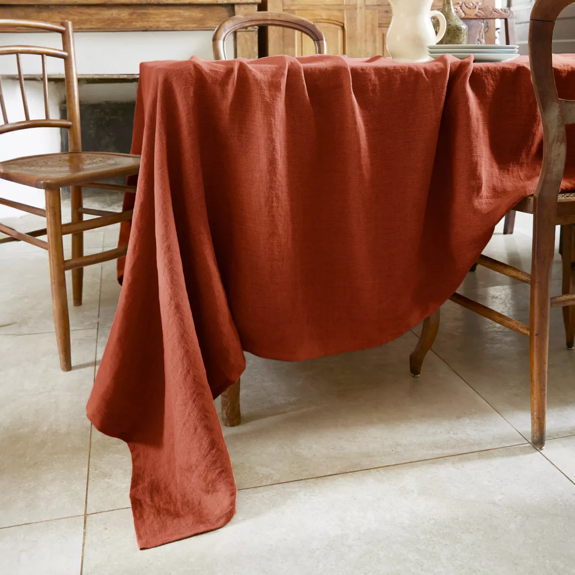Nappe rectangulaire lin lavé (170 x 350 cm) Louise Terracotta