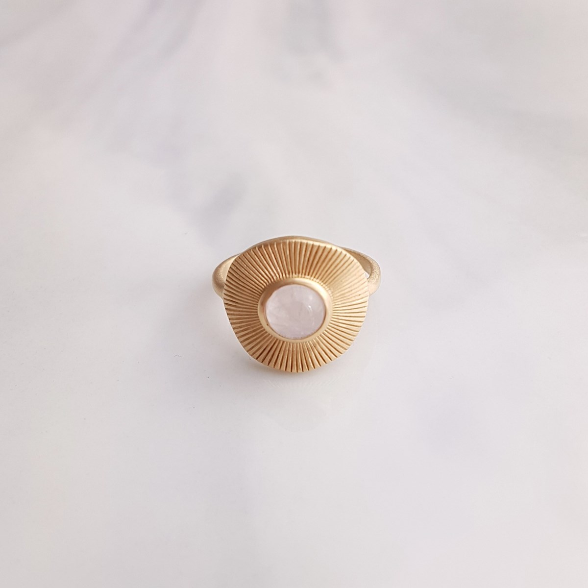 Bague Plaqué Or Tendance Pierre Precieuse Fine Quartz Rose