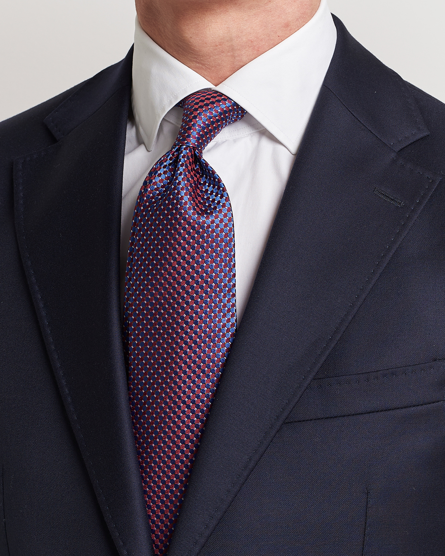 Eton Silk Geometric Weave Tie Blue/Red