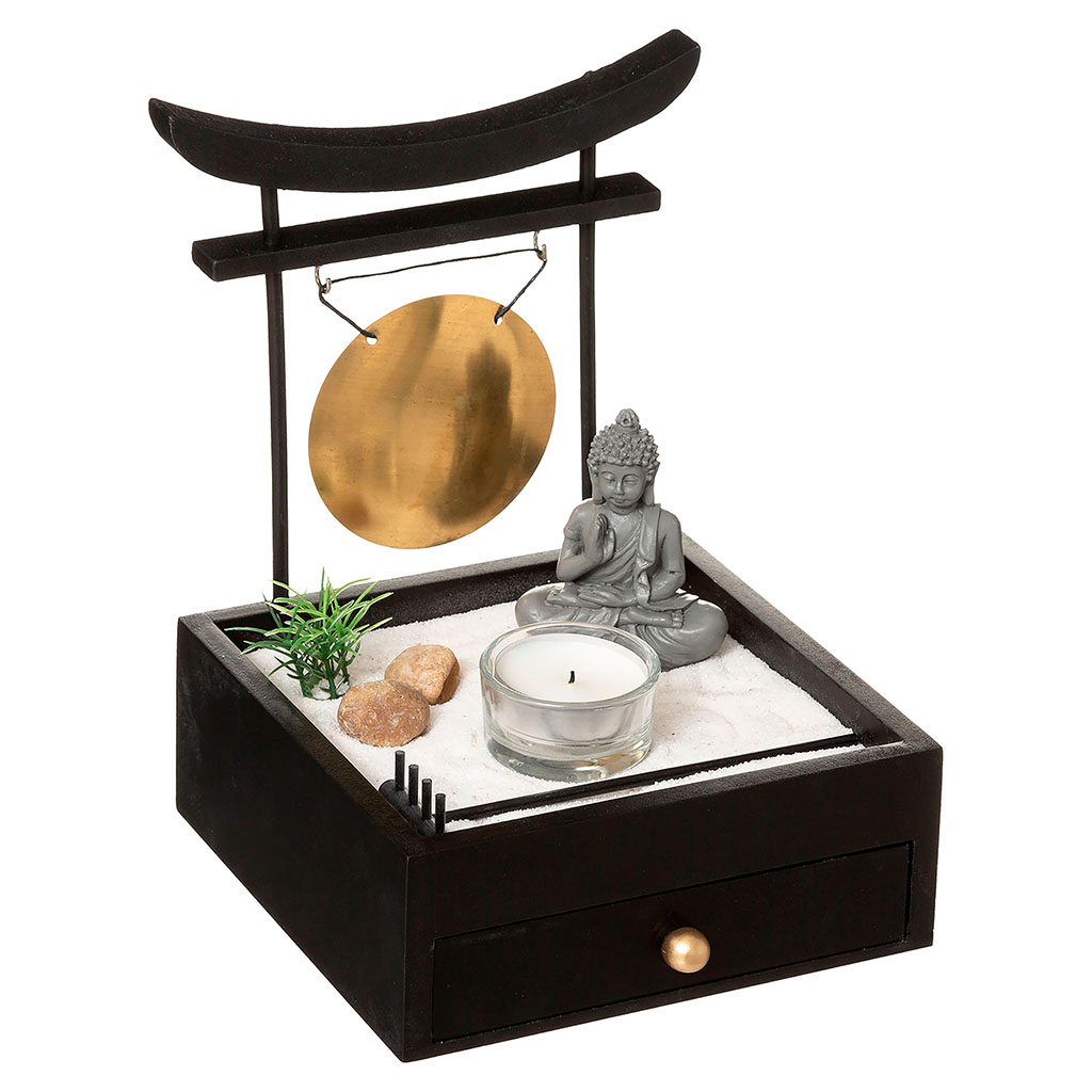 Jardin zen avec tiroir noir 23.5x2x23.5cm
