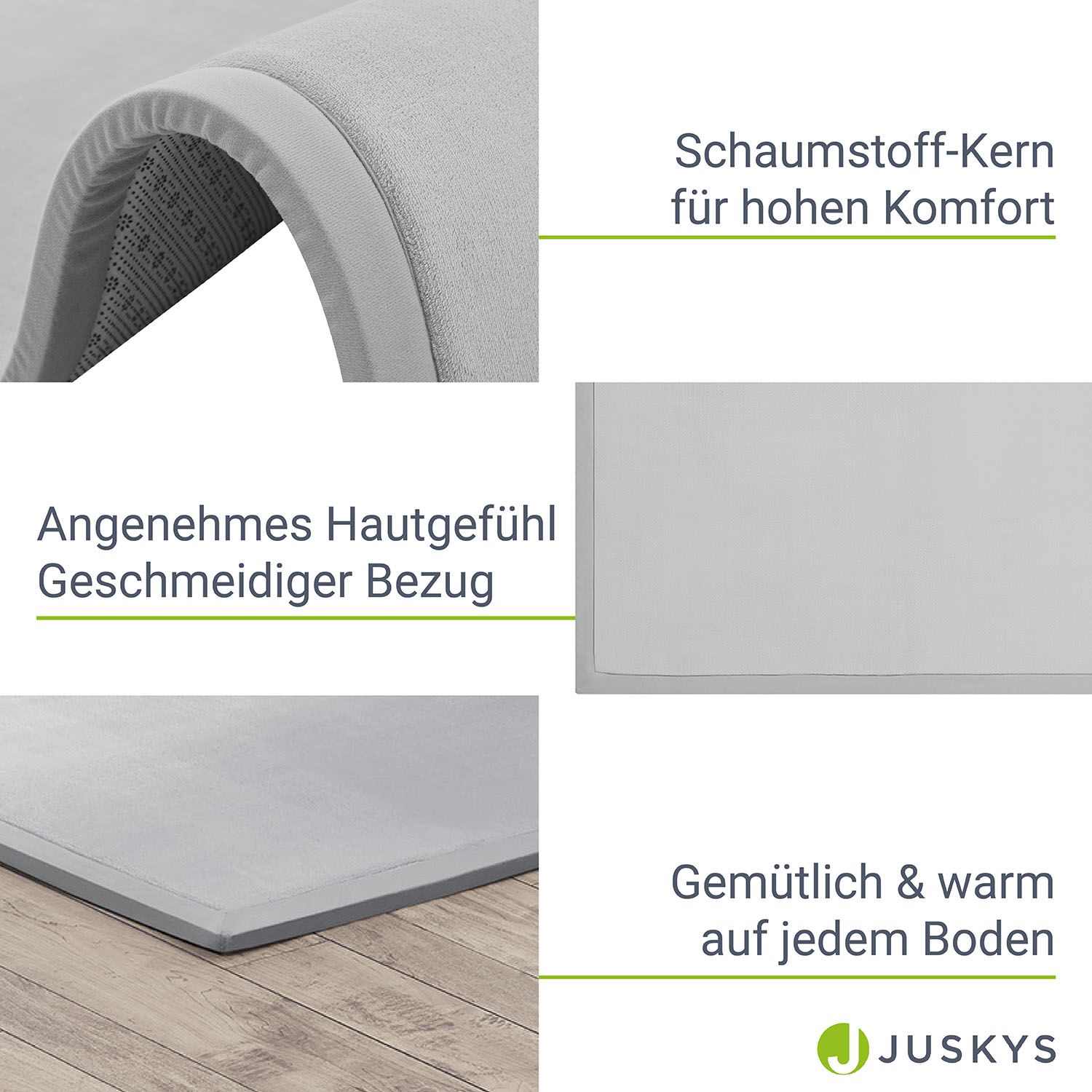 Juskys Krabbelmatte Maila Spielmatte 180x120 cm Yogamatte für Kind, Baby - rutschfest, weich - Grau