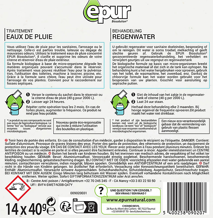 Traitement des eaux de pluie citernes & récupérateurs d'eau Epur 14 sachets