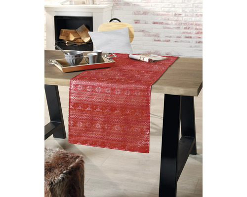 Nordic tafelloper, rood en zilver, 40x150 cm