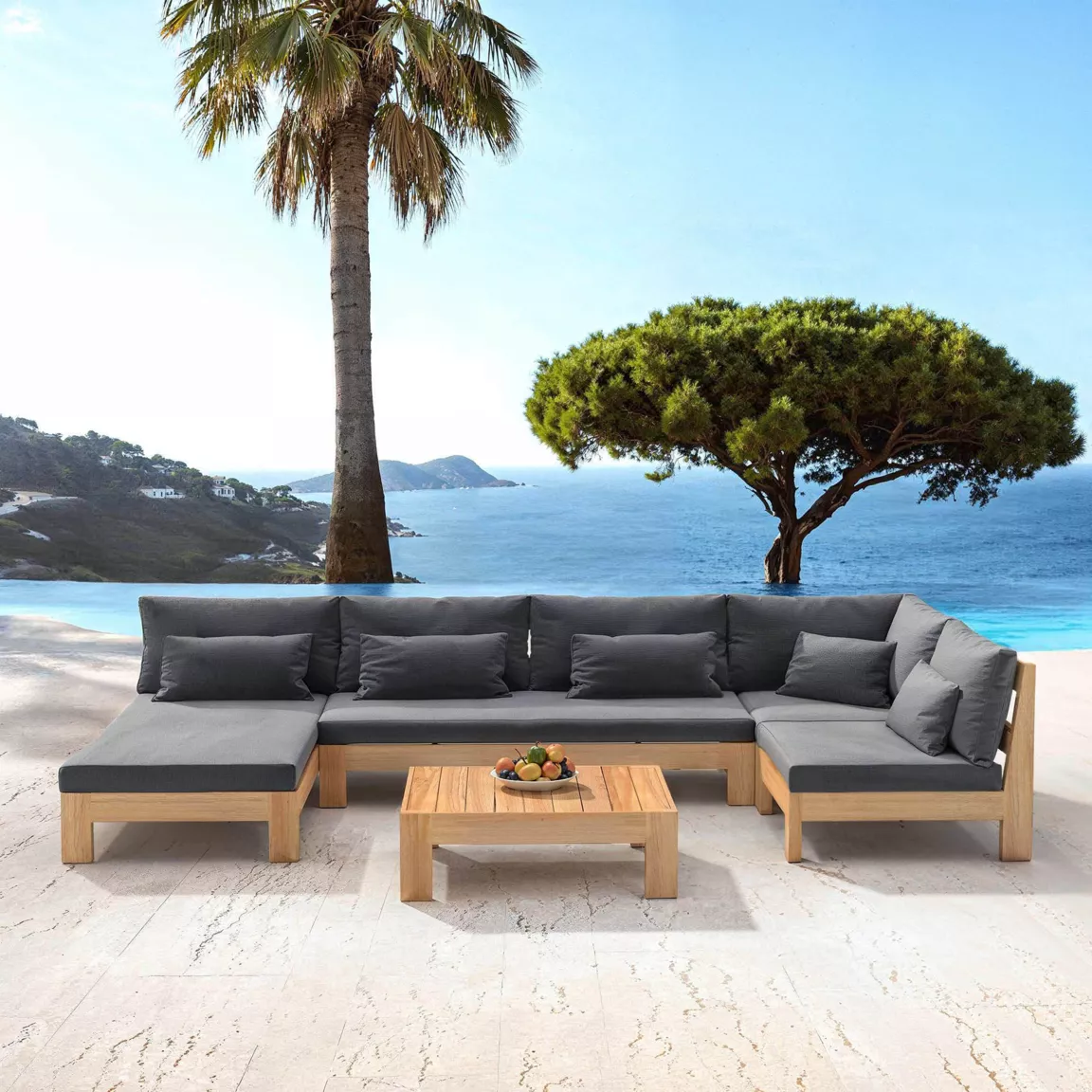 Salon de jardin d'angle en bois d'acacia 5 places 5 pcs Borneo Gris anthracite