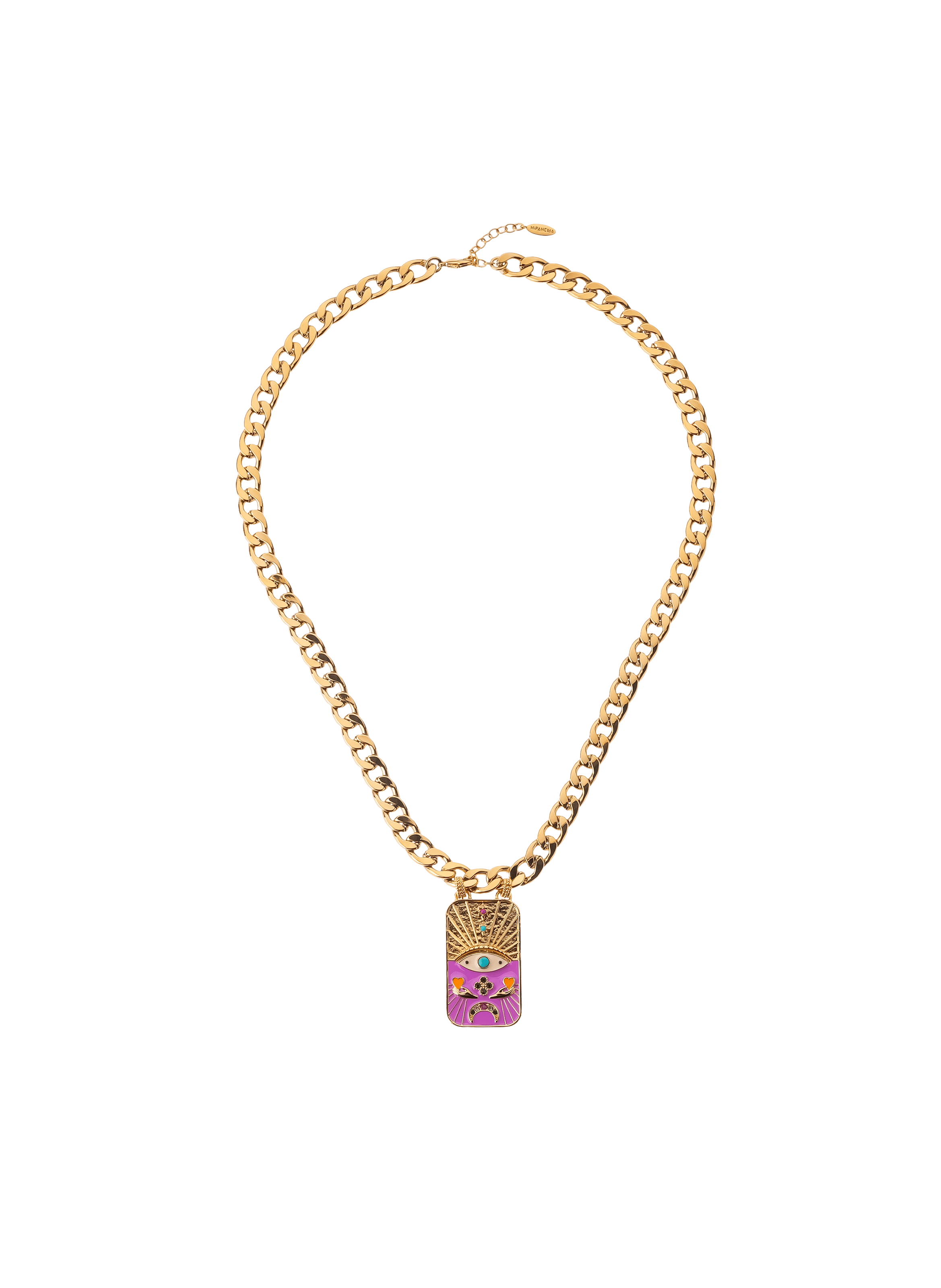 PHARAON - Collier grosse maille avec pendentif en laiton | Violet