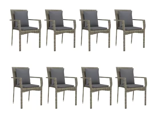 Ensemble à manger de jardin 9pcs et coussins noir et gris
