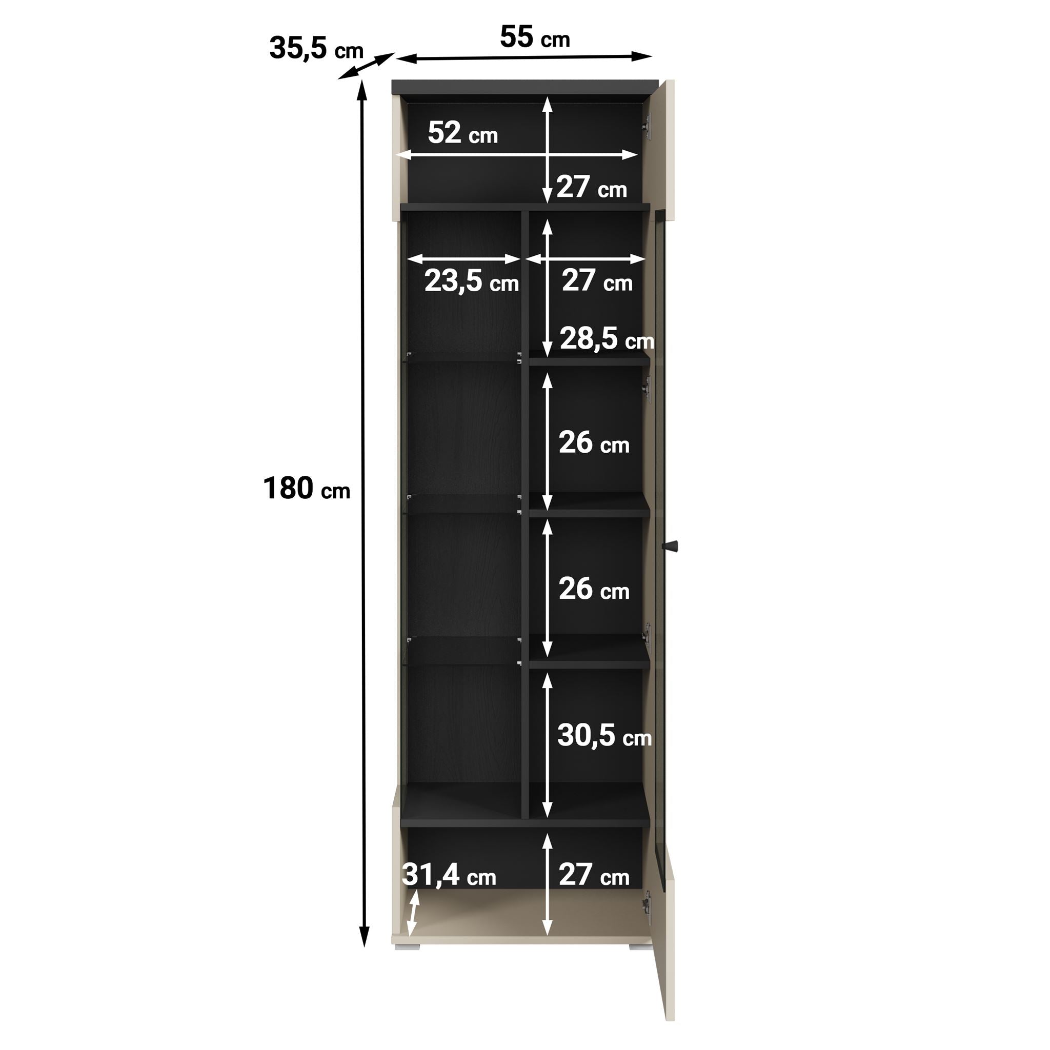 Sekai - Vitrinekast - Beige - 55x36x180 cm