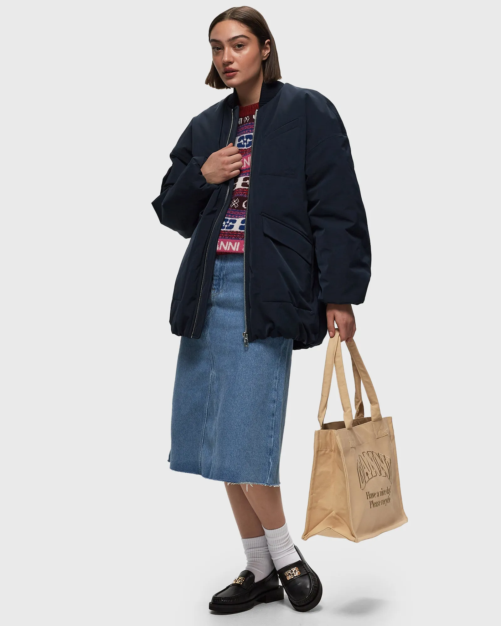 Ganni Light Twill Oversized Bomber Jacket