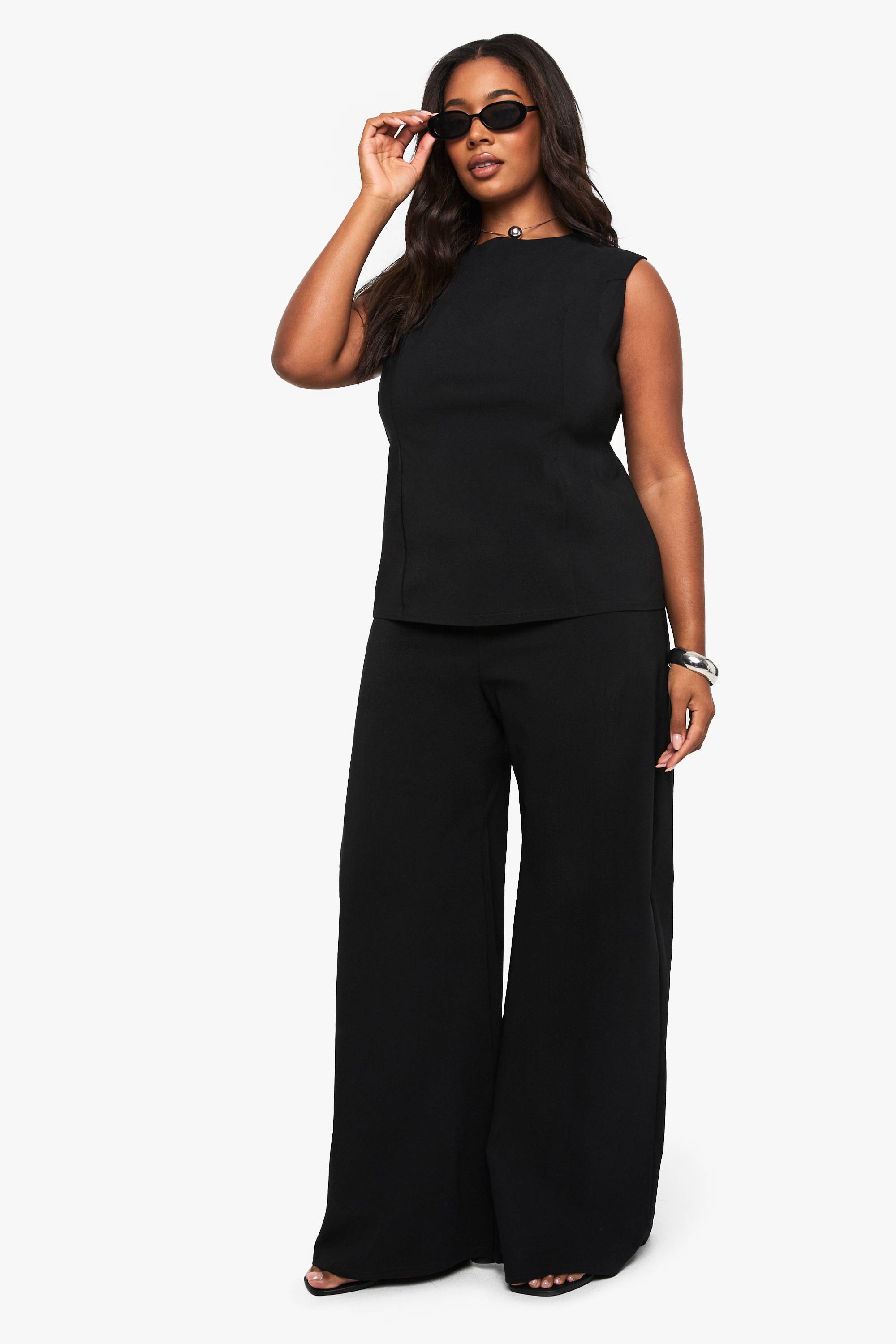 boohoo Plus Bengaline haut cintré à la taille et pantalon coordonné