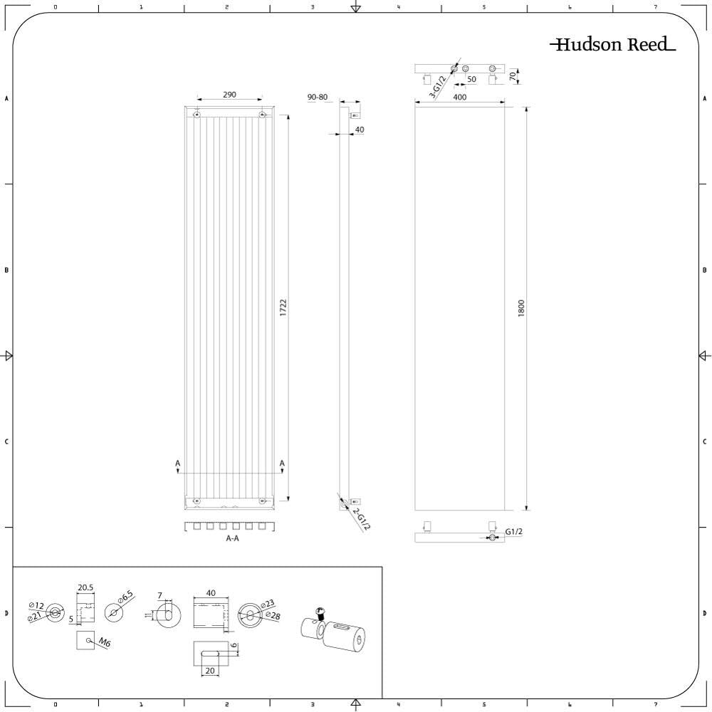 Hudson Reed Rubi - Design Heizkörper 1800mm x 400mm in Anthrazit