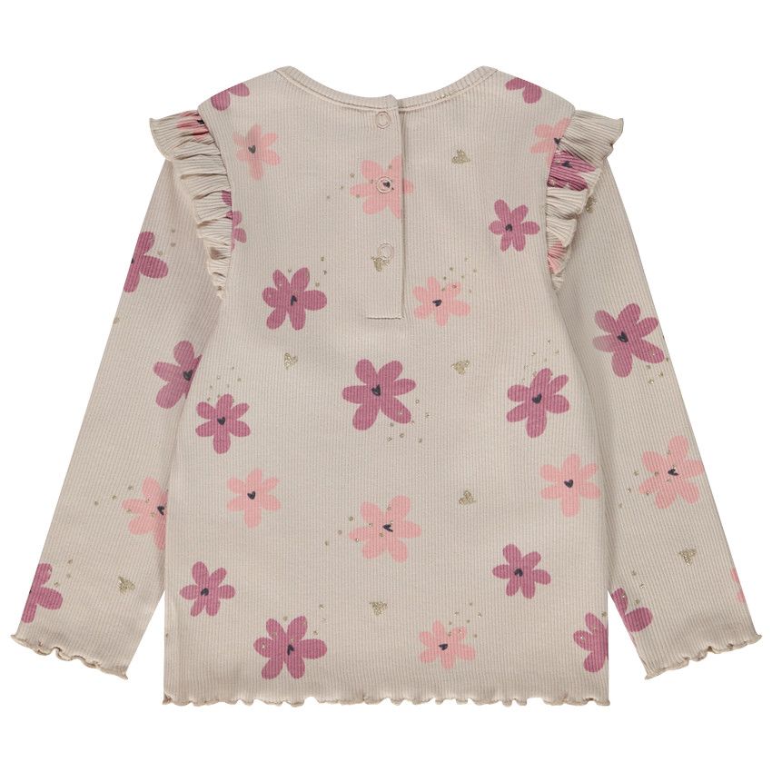 T-shirt manches longues côtelé imprimé fantaisie pour bébé fille - Ecru