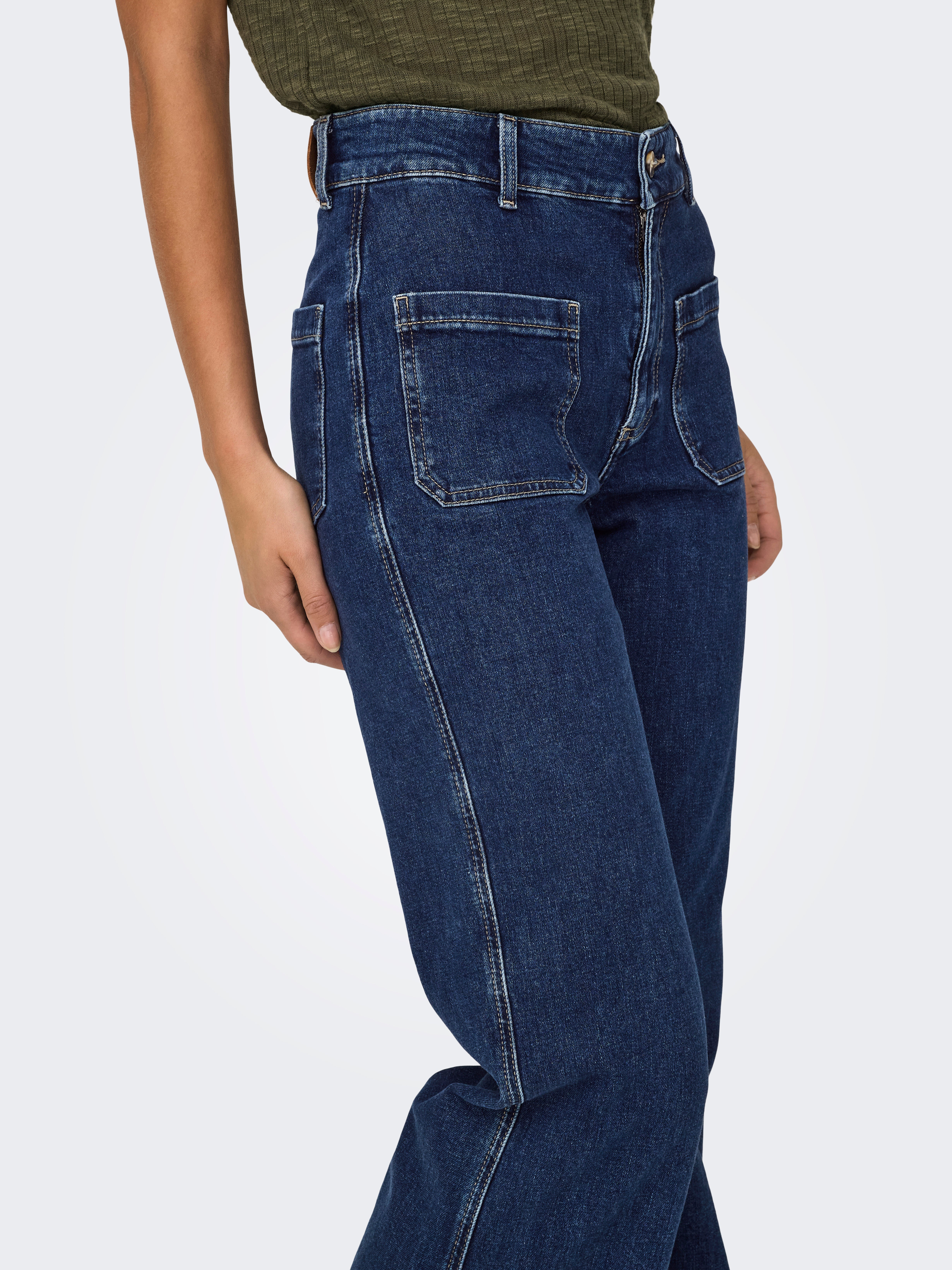ONLJUICY Hohe Taille Weiter Beinschnitt Jeans Dark Blue Denim