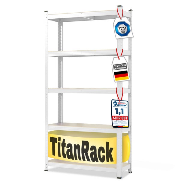 Robuuste stellingkast - wit - voor kelder & werkplaats - 180 x 90 x 45 cm - draagvermogen 875 kg