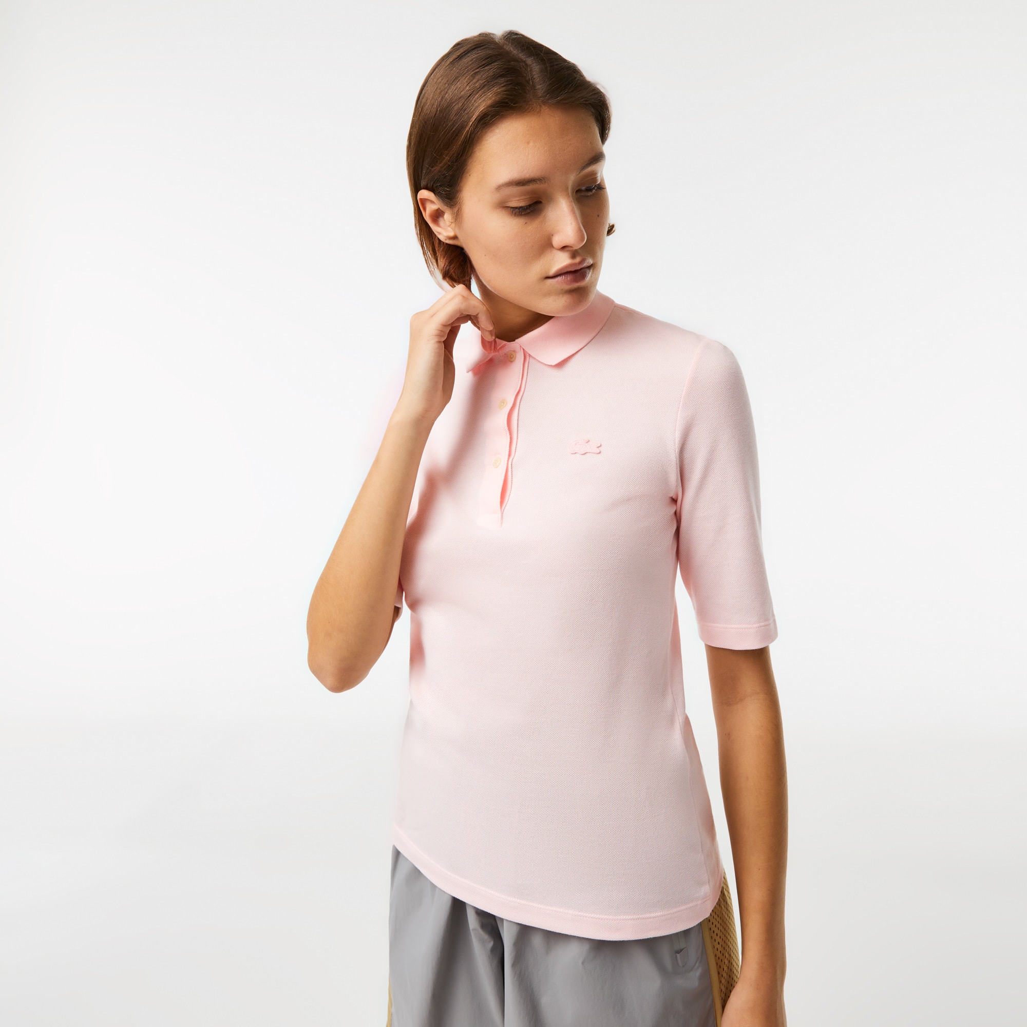 Polo Lacoste slim fit à manches trois-quarts en coton souple Manches Courtes - Rose - Lacoste - Femme