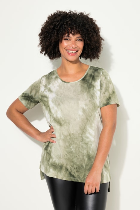 T-Shirt, längere A-Linie, Batik-Muster, Rundhals, Halbarm