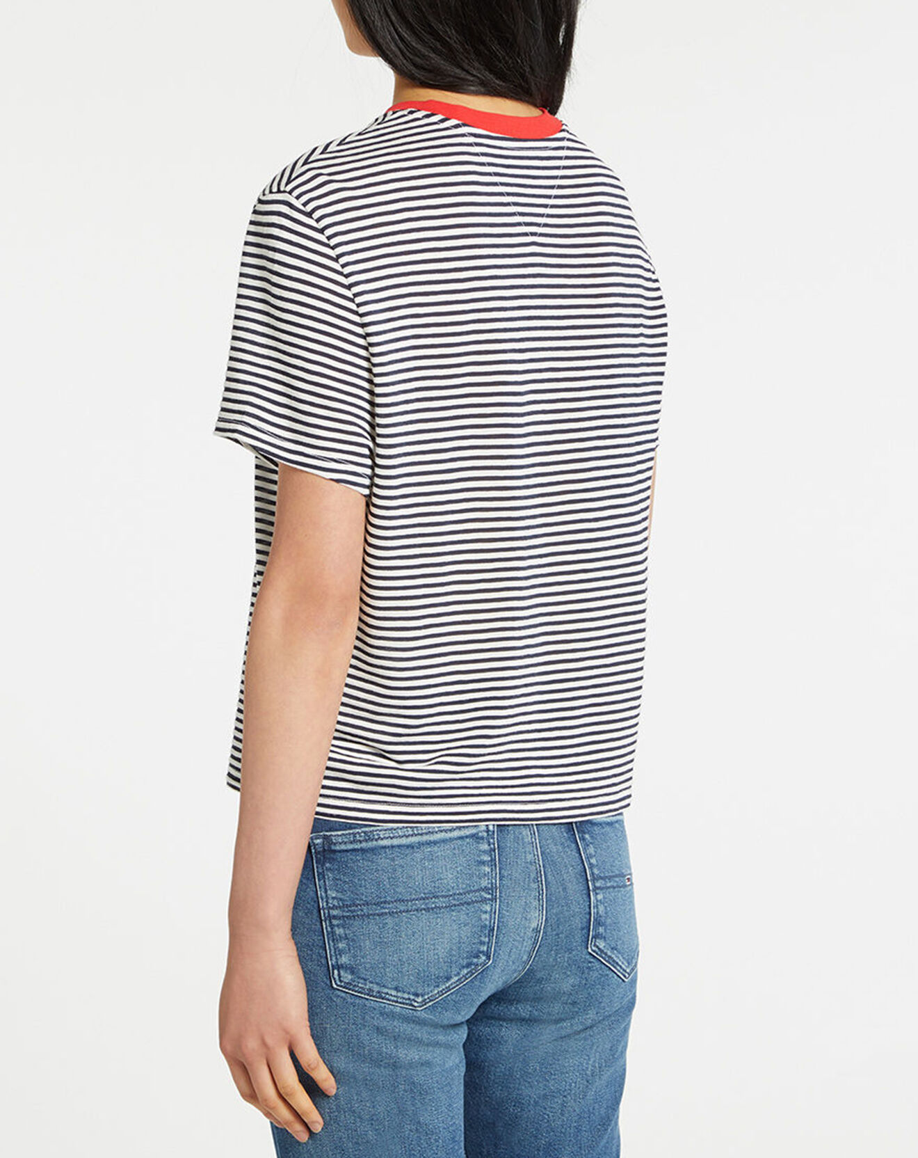 Tommy Jeans T-Shirt Crop Marnière blanc/bleu