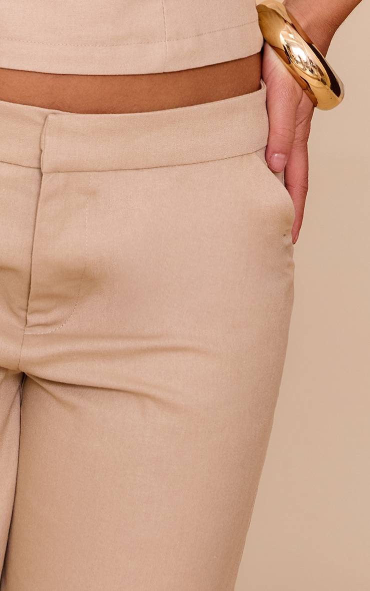 Sable Pantalon Large Taille Mi-haute En Tissu Tissé Ensemble Coordonné