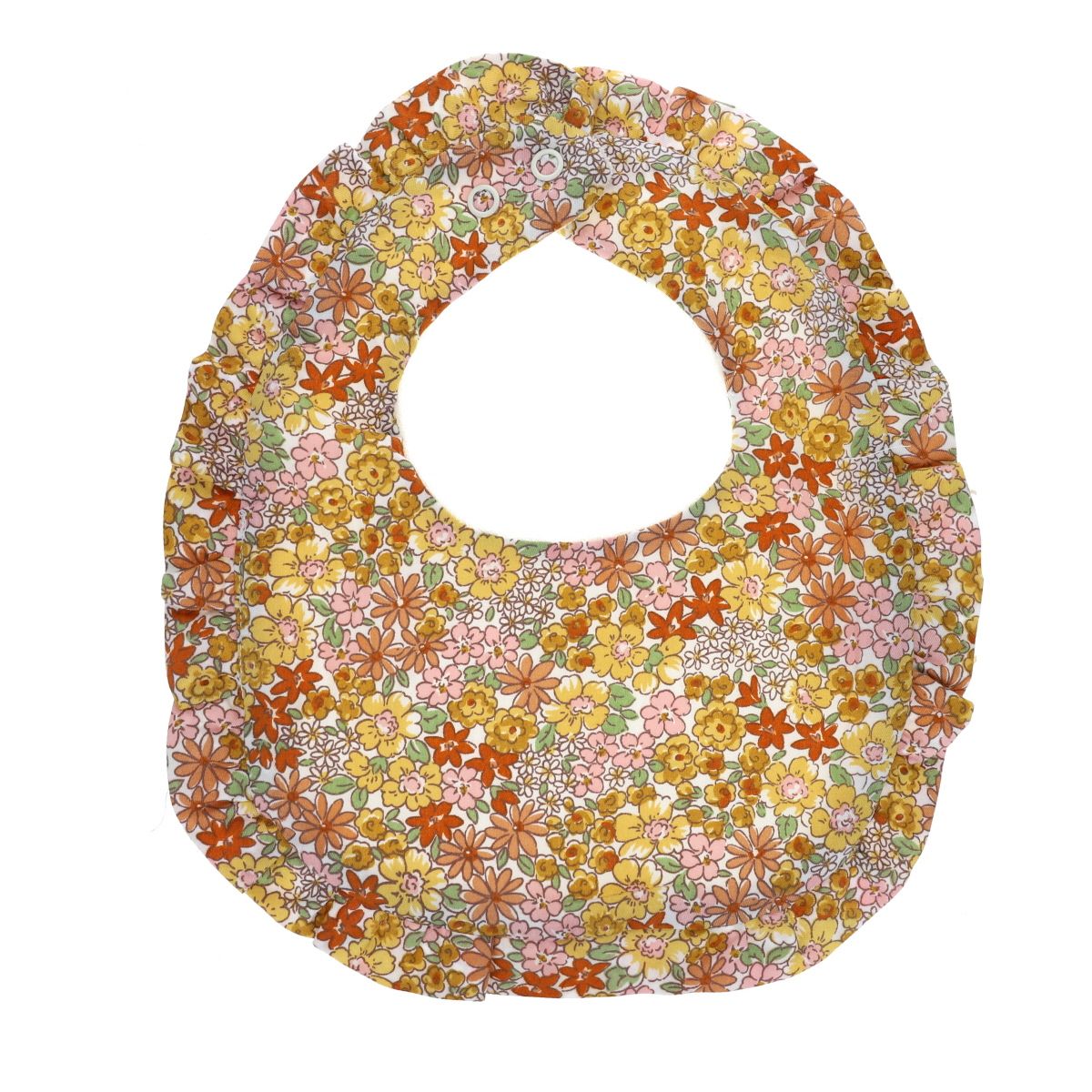 Bavoir rond fleuri rose et jaune Jolie saison