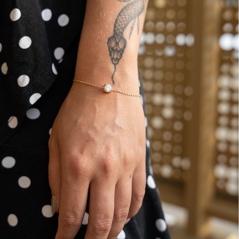 Bracelet Fin Plaqué Or Tendance Solitaire Strass Zirconium