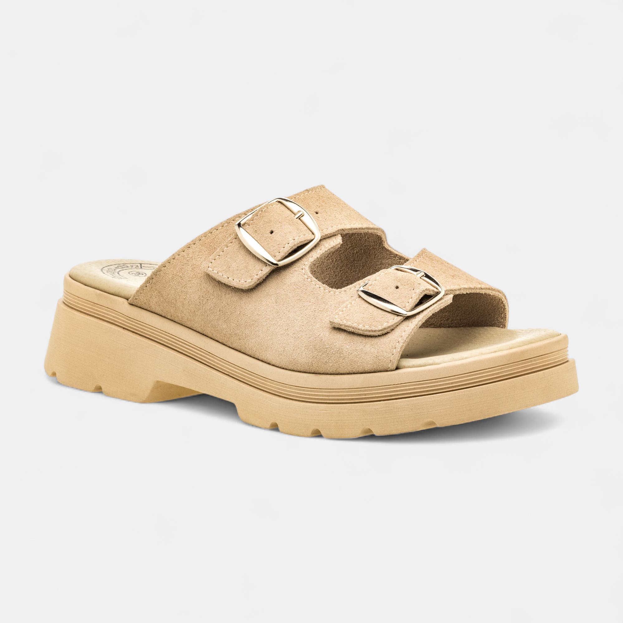 Mules à talon compensé Femme en cuir beige