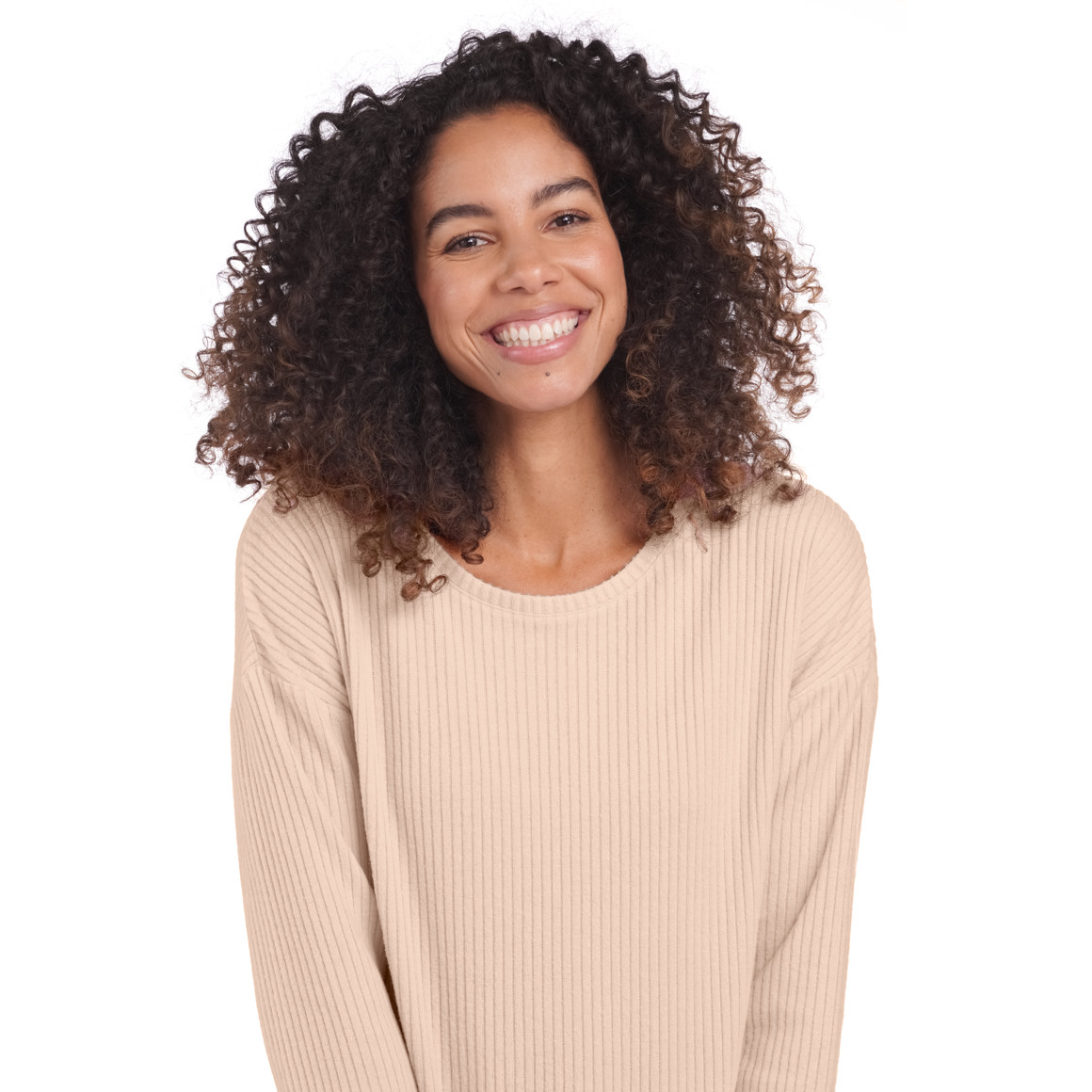 Gina Damen Langarmshirt mit Rippstruktur beige