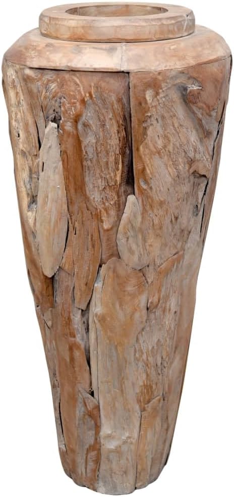 vidaXL Teak Massiv Deko Vase Rustikal Standvase Blumenvase Blumentopf Holzvase Bodenvase Massivholz Designvase Terrasse Garten 40x100cm