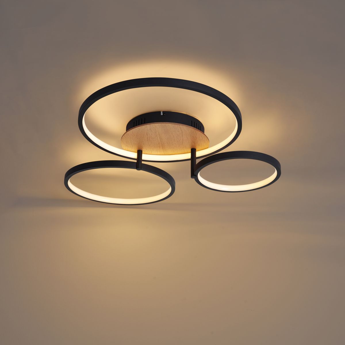 Moderne plafondlamp hout incl. LED 3-staps dimbaar 3-lichts - Rondas