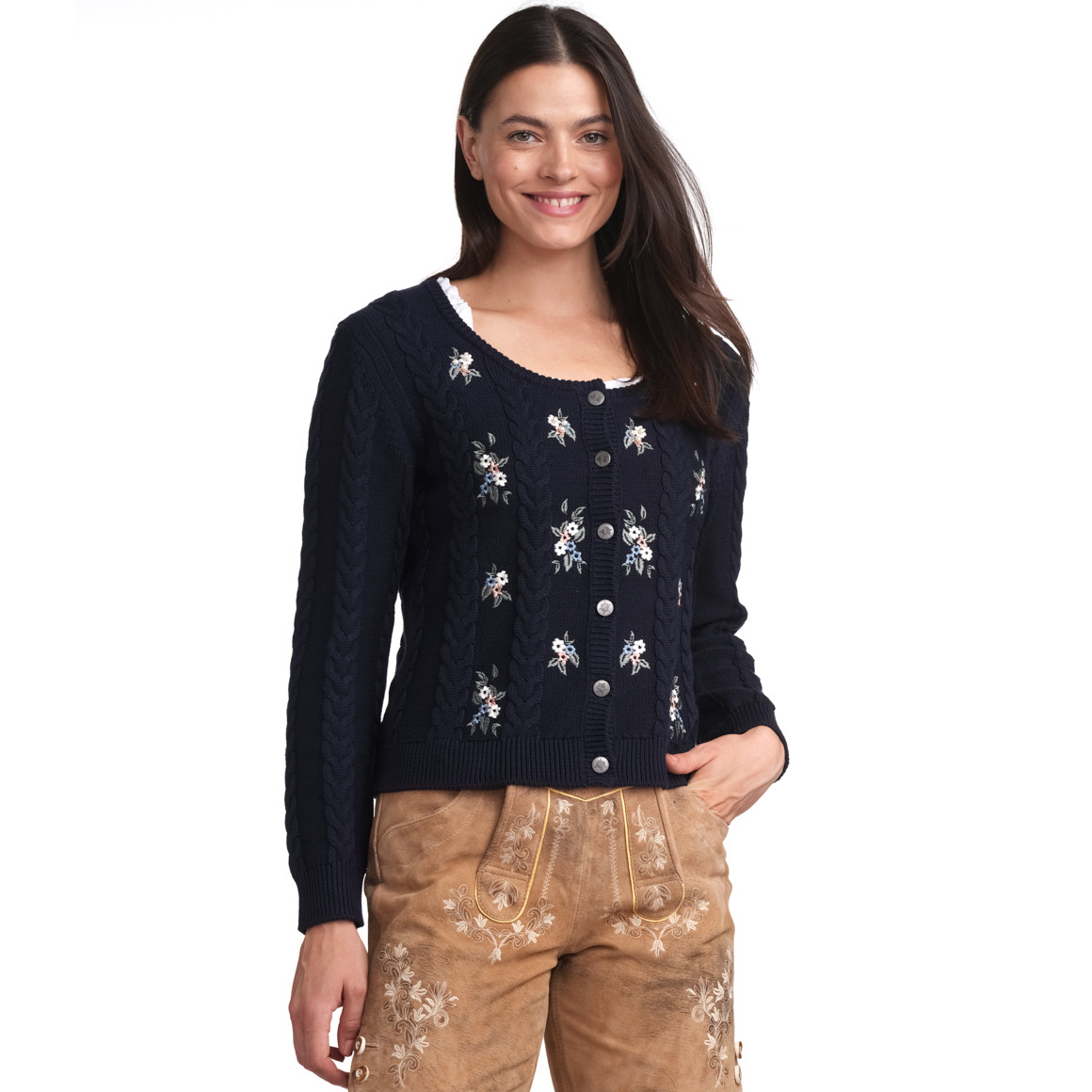 Gina Benotti Damen Strickjacke mit Stickereien dunkelblau