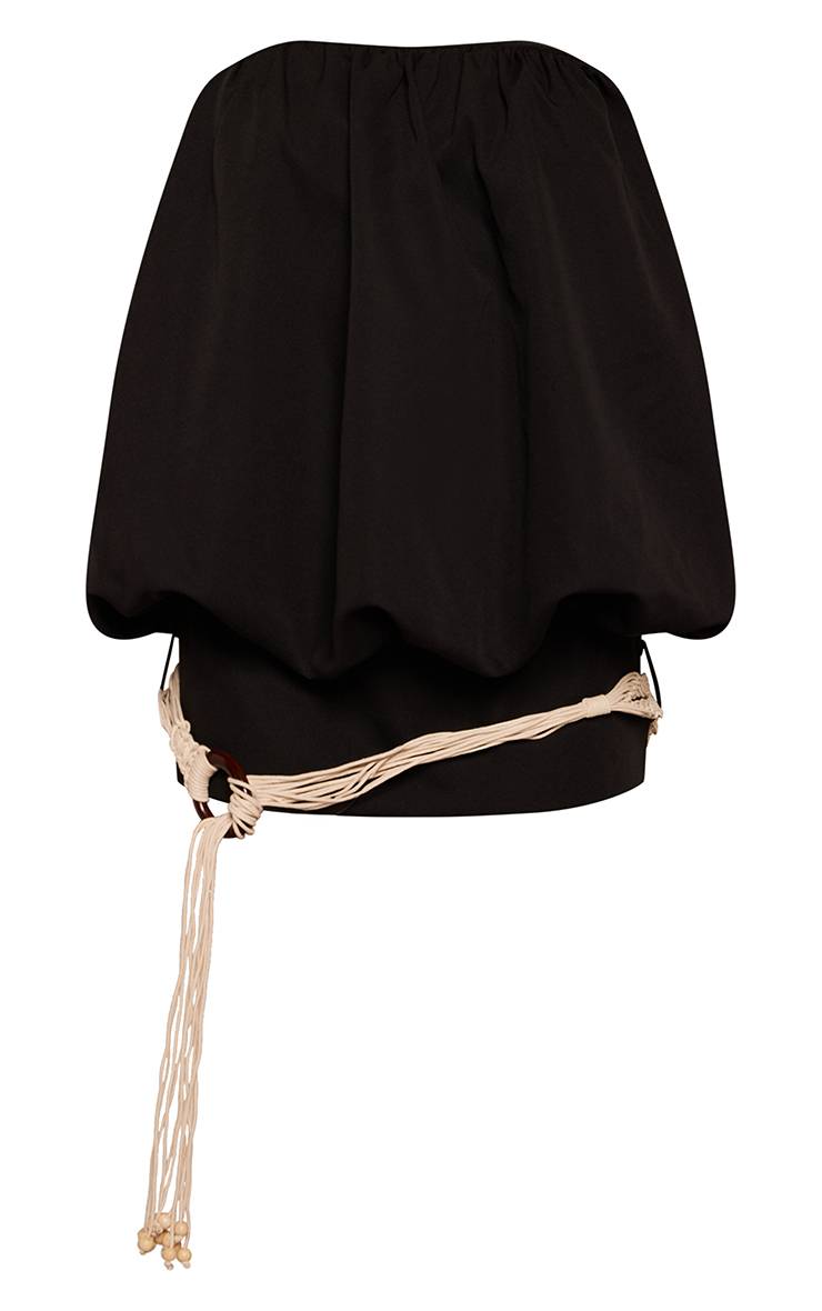 Noir Mini Robe Bustier Tissée Bouffante Avec Ceinture Corde