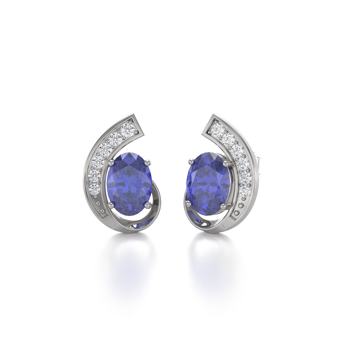 Boucles d'oreilles ADEN Or 585 Blanc Fleur Tanzanite et Diamants 2.10grs
