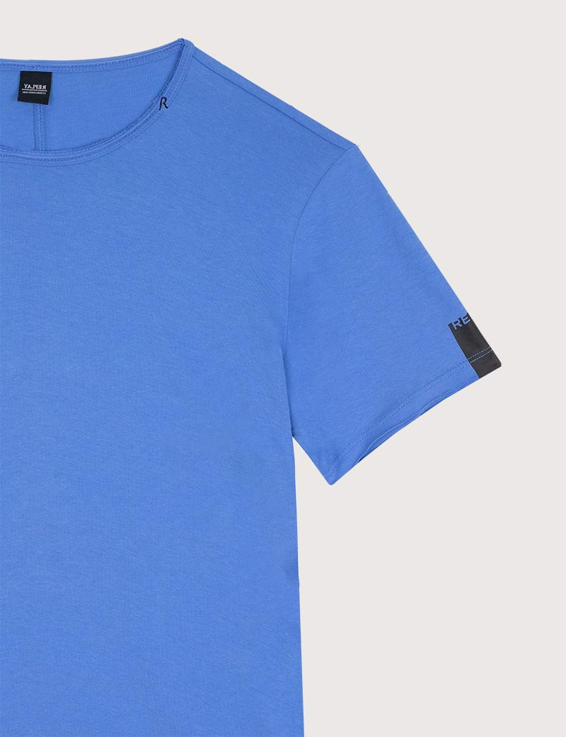 REPLAY T-SHIRT HOMME MANCHES COURTES  COL ROND BLEU CIEL