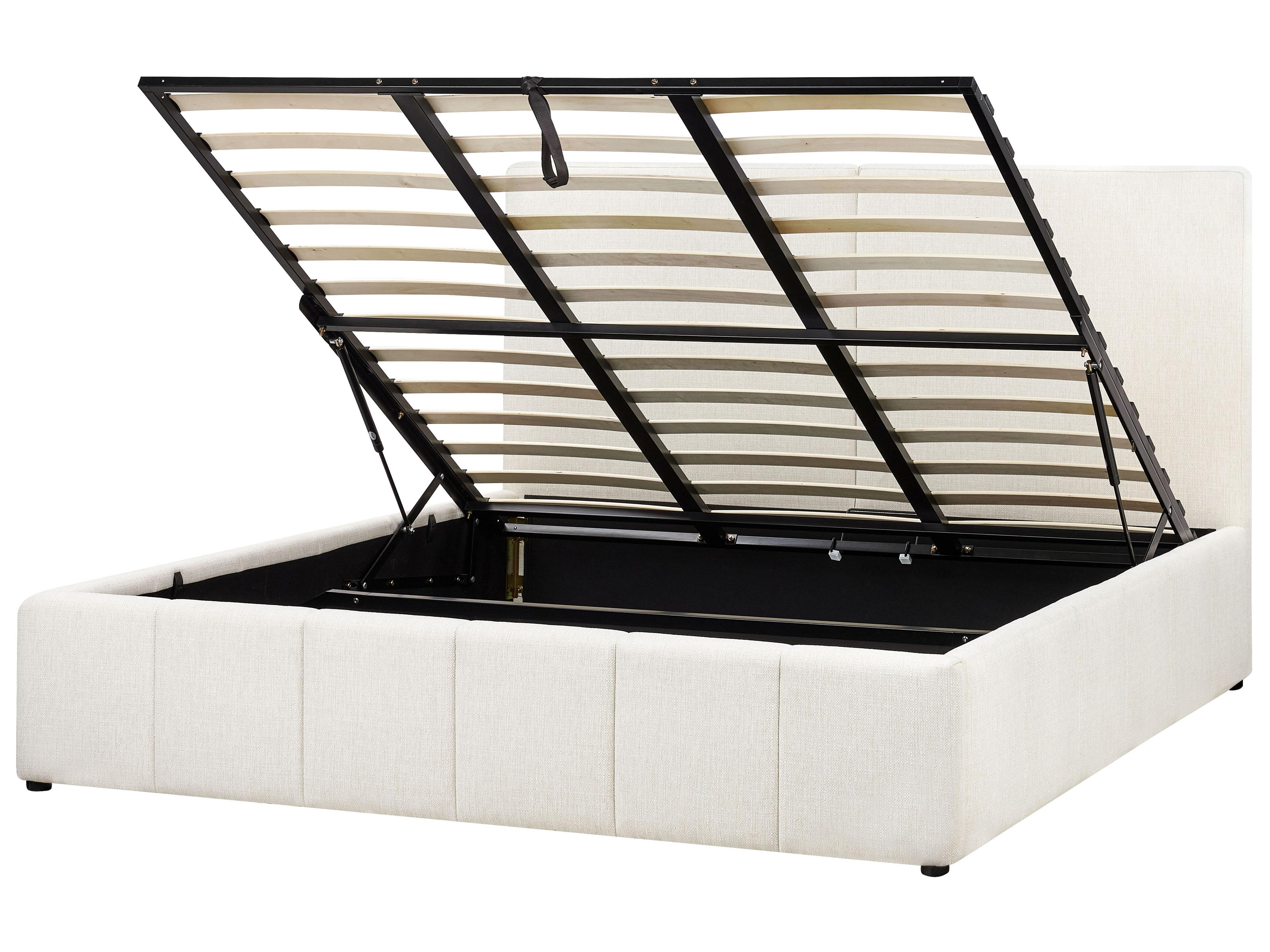 Bed met opbergruimte Stof CASTELNAVET 180 x 200 cm Gebroken wit