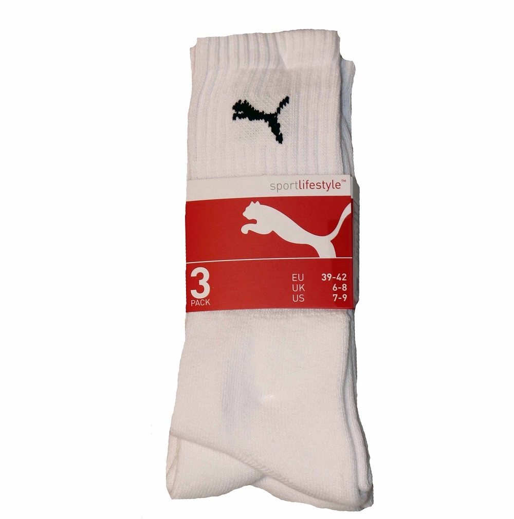 3er Pack PUMA Damen und Herren Sportsocken - weiß - 35/38