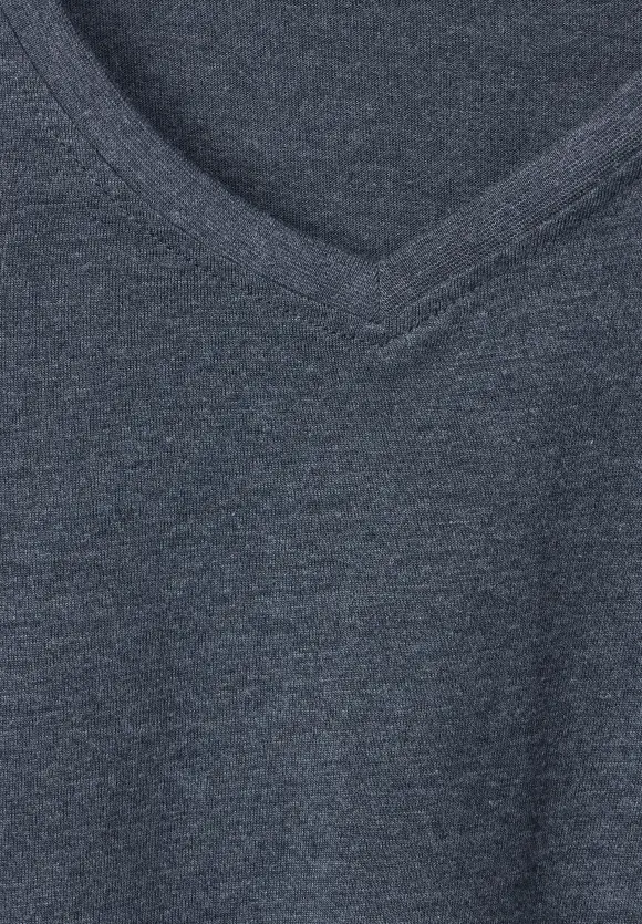 Basic V-Neck  T-Shirt - dark night blue melange