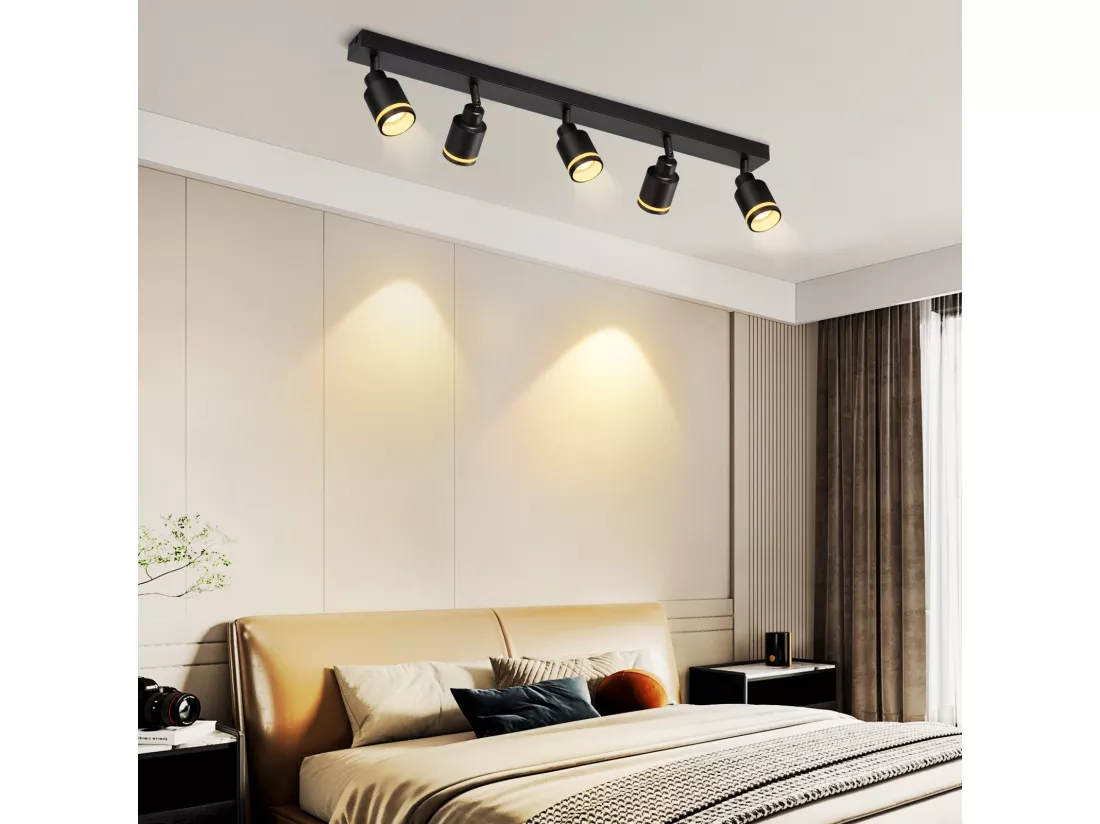 NETTLIFE Plafonnier noir moderne : 5 spots de plafond orientables en métal, plafonnier GU10, pour chambre, salle à manger, sans ampoule