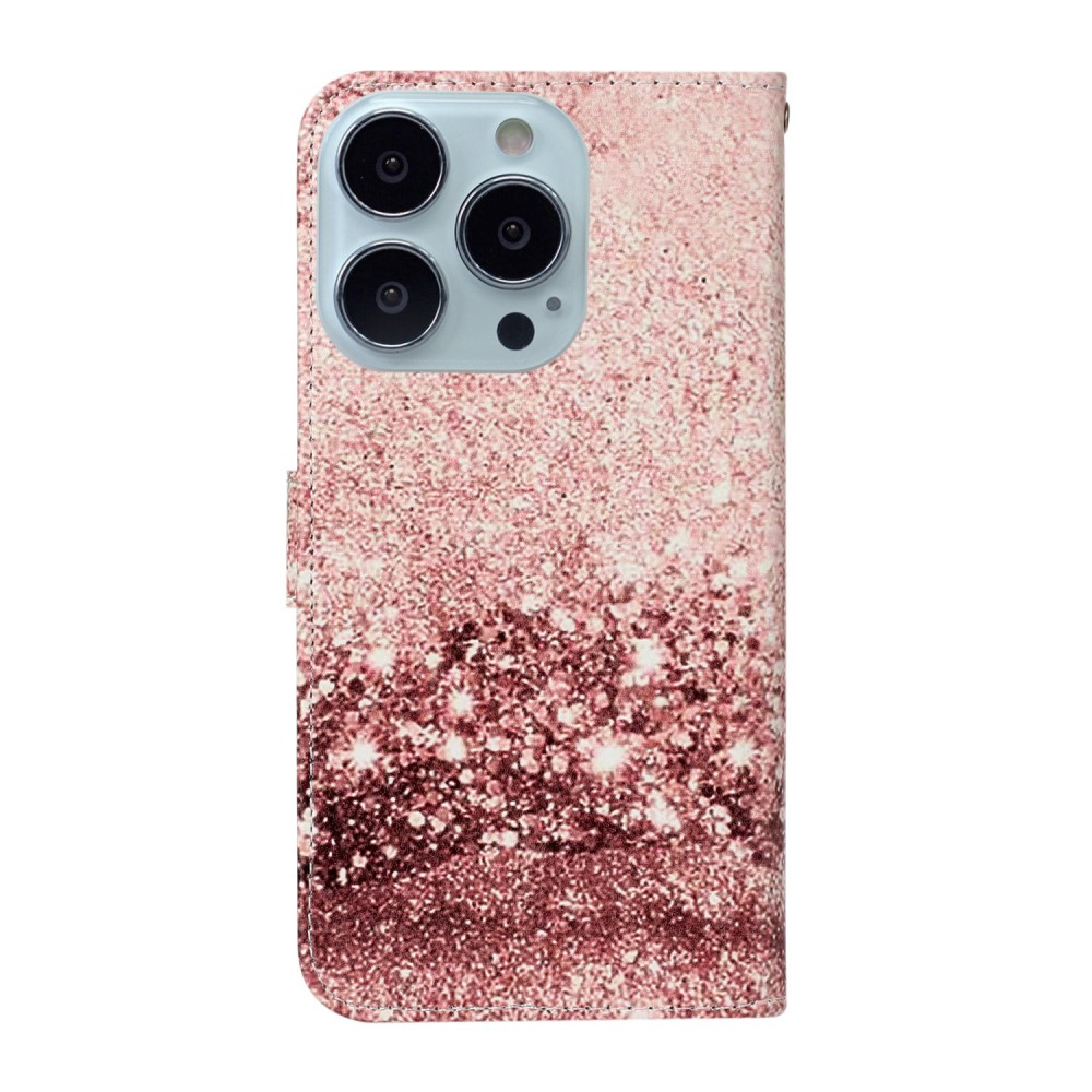 iPhone 13 Pro Leder Tasche Flip Cover Glitzer Optik - Roségold