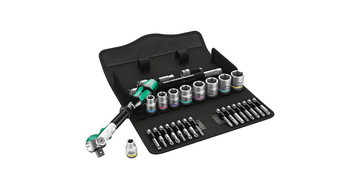 Wera8100 SB 9 Zyklop Speed ratelset gereedschapsset  (Zwart/groen, 29-delig, speedratel met draaibare kop)